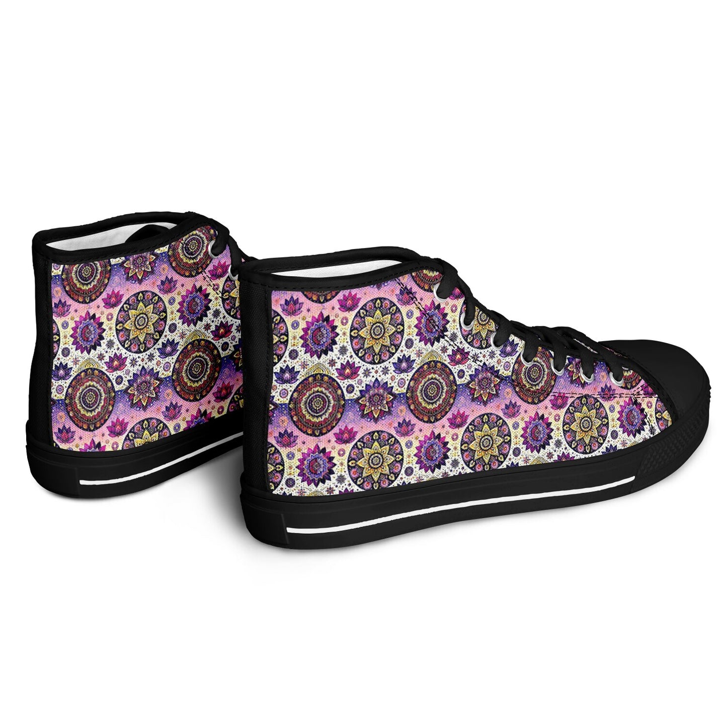 Geometric Pink & White High-Top Sneakers – All-Over Print Urban Streetwear, Trendy Casual Shoes