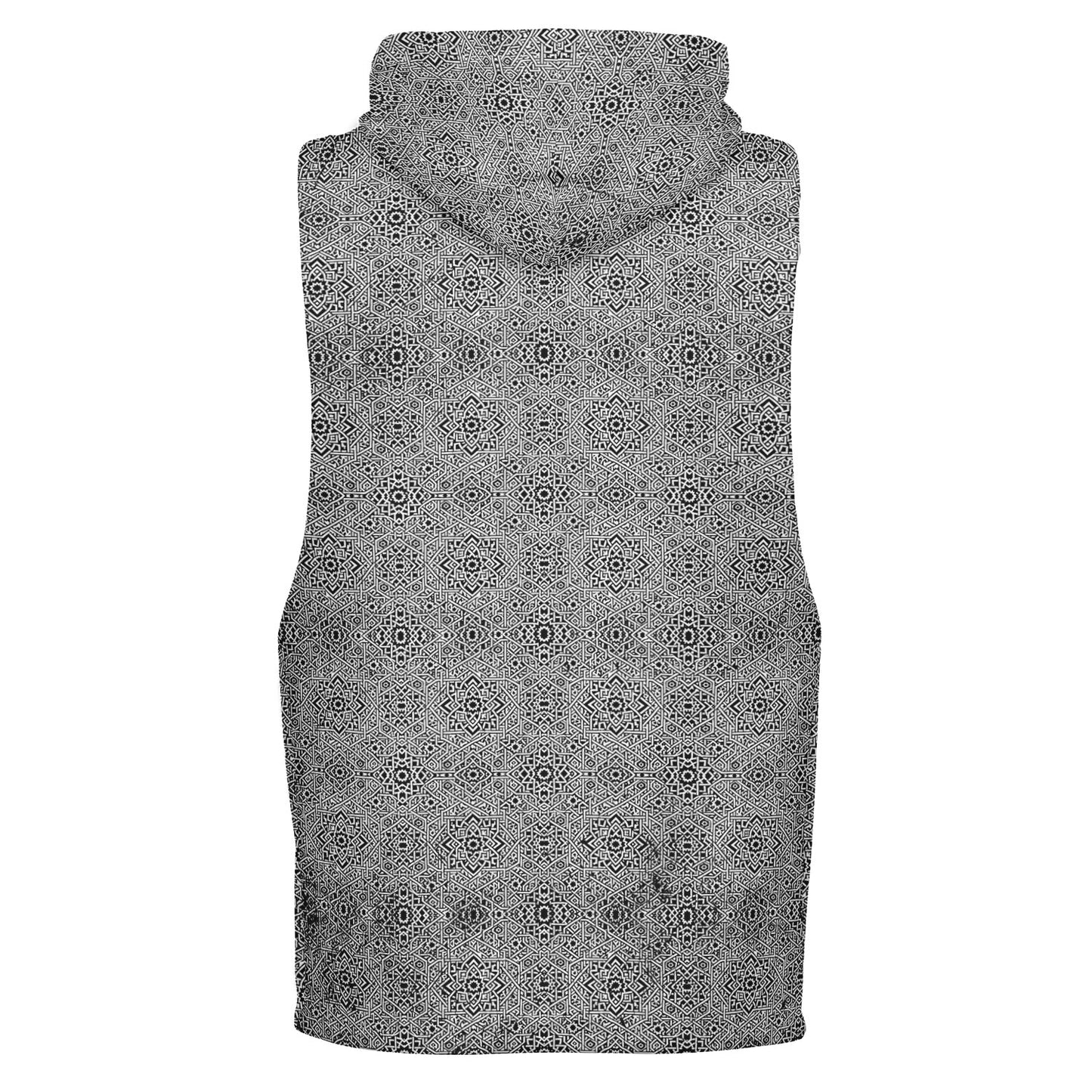 Geometric Grey Drop Armhole Hoodie – Menswear All-Over Print (AOP) | Streetwear-Inspired, Fleece-Lined, Oversized Hoodie