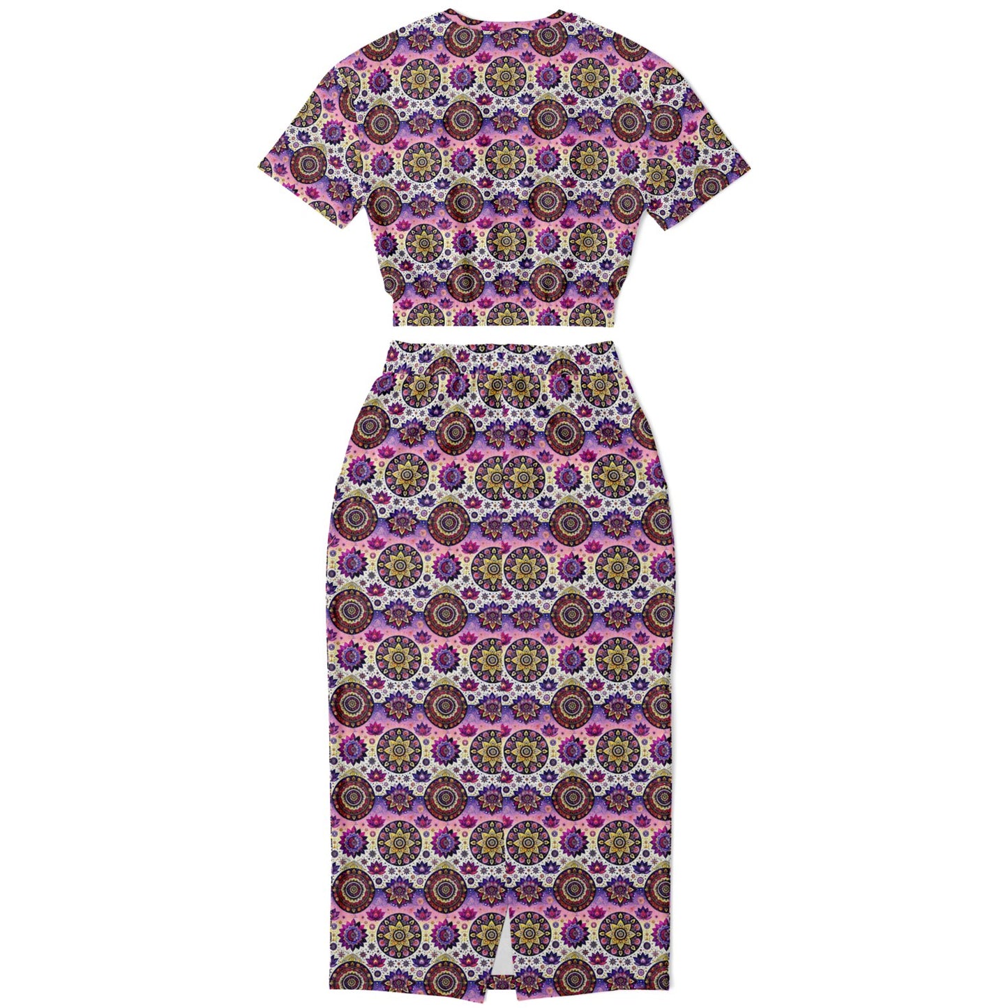 Geometric Pink Pattern Cropped Sweatshirt & Long Pocket Skirt Set – Bold Two-Piece Co-ord for Streetwear & Loungewear (AOP)