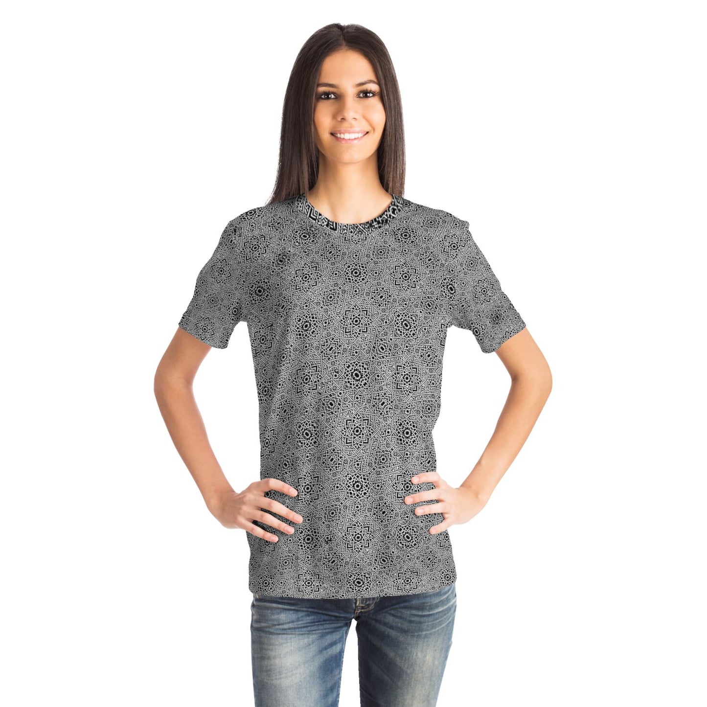 Geometric Grey Grid Soul System T-Shirt – Premium All-Over Print (AOP) Outerwear Design