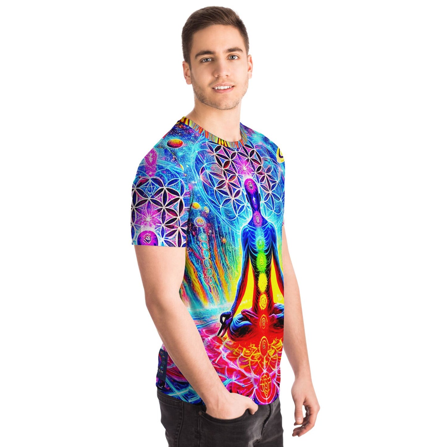 Flower of Life Chakras T-Shirt AOP – Unisex Essential Tee