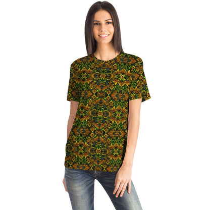 Emerald Green & Gold Pocket T-Shirt – All-Over Print, Stylish Casual Wear with Chest Pocket
