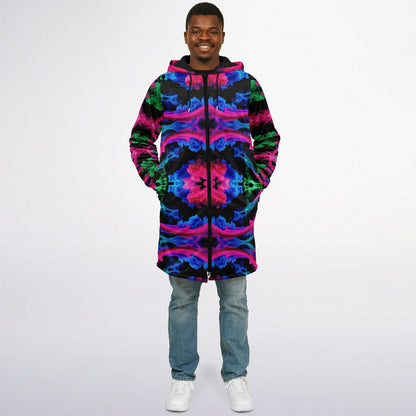 Neon Spectrum Cymatic Zip Cloak – Bold, Futuristic & Ultra-Cozy Longline Jacket