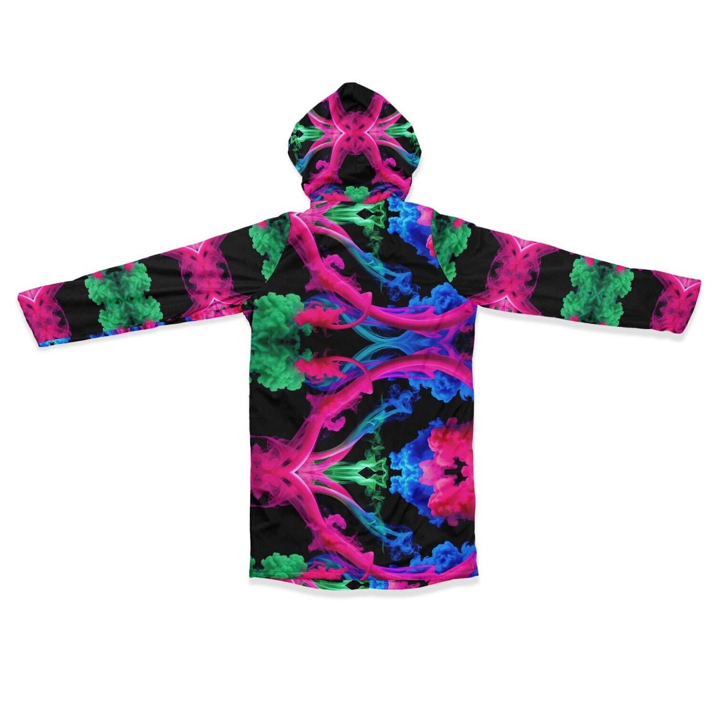 Neon Spectrum Cymatic Zip Cloak – Bold, Futuristic & Ultra-Cozy Longline Jacket
