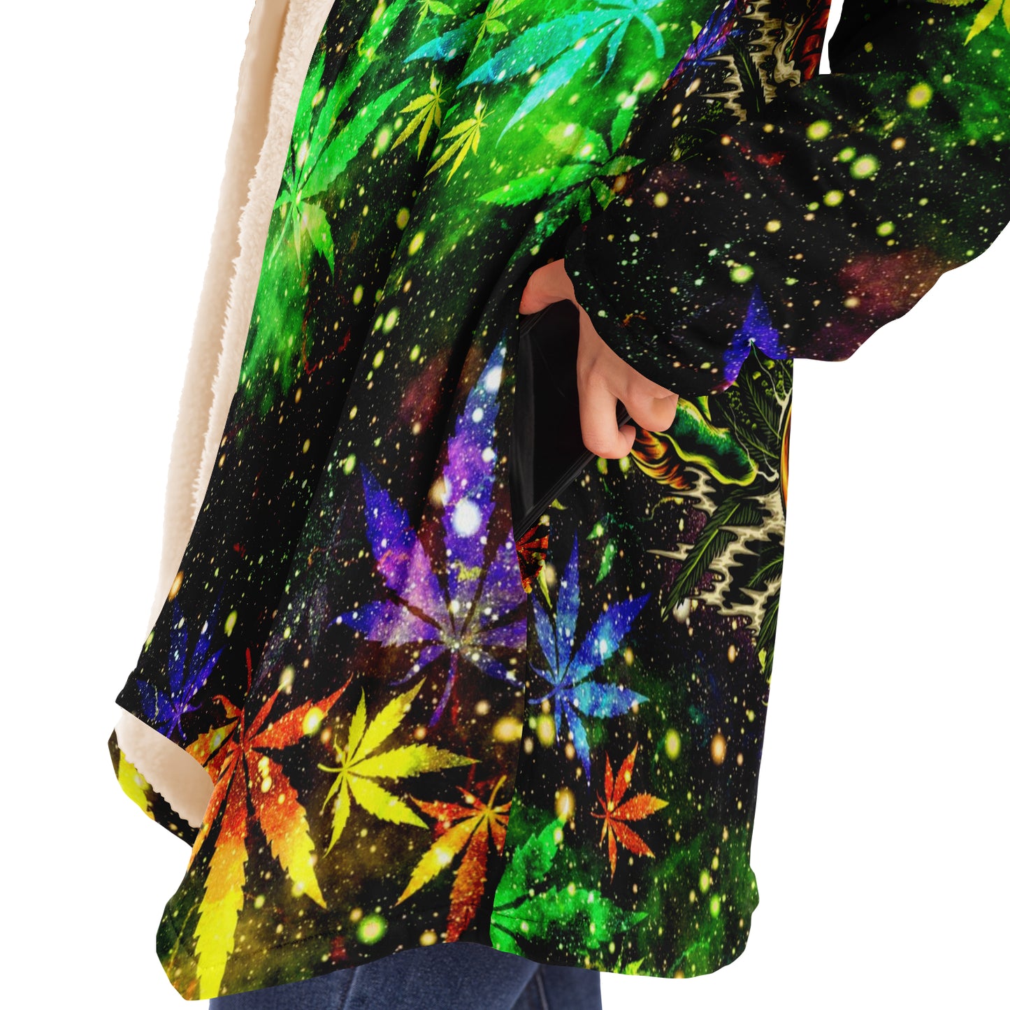 Cannabis Micro Fleece Cloak – “Canna Beast” Hooded Wrap, Stoner Cozy Wear, Weed-Themed Loungewear