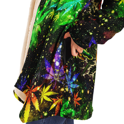 Cannabis Micro Fleece Cloak – “Canna Beast” Hooded Wrap, Stoner Cozy Wear, Weed-Themed Loungewear