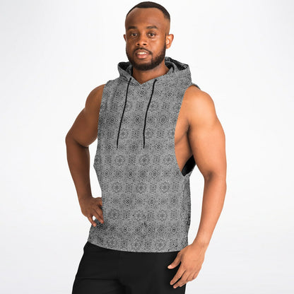 Geometric Grey Drop Armhole Hoodie – Menswear All-Over Print (AOP) | Streetwear-Inspired, Fleece-Lined, Oversized Hoodie