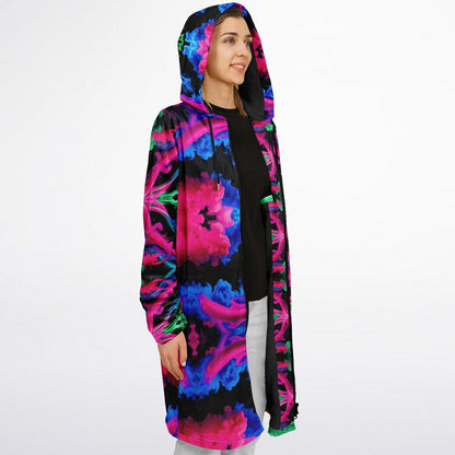 Neon Spectrum Cymatic Zip Cloak – Bold, Futuristic & Ultra-Cozy Longline Jacket