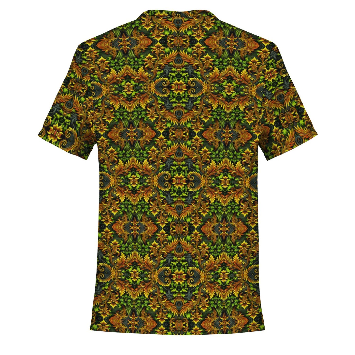 Emerald Green & Gold Pocket T-Shirt – All-Over Print, Stylish Casual Wear with Chest Pocket