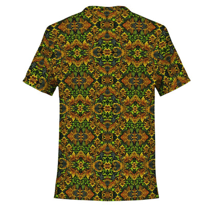 Emerald Green & Gold Pocket T-Shirt – All-Over Print, Stylish Casual Wear with Chest Pocket