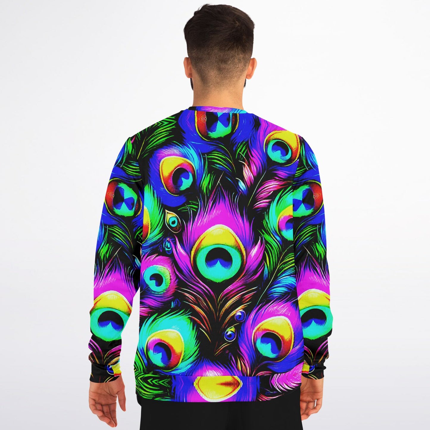 Peacock Neon Psychedelic Athletic Sweatshirt – Vibrant All-Over Print (AOP) | Bold Festival & Streetwear Fashion