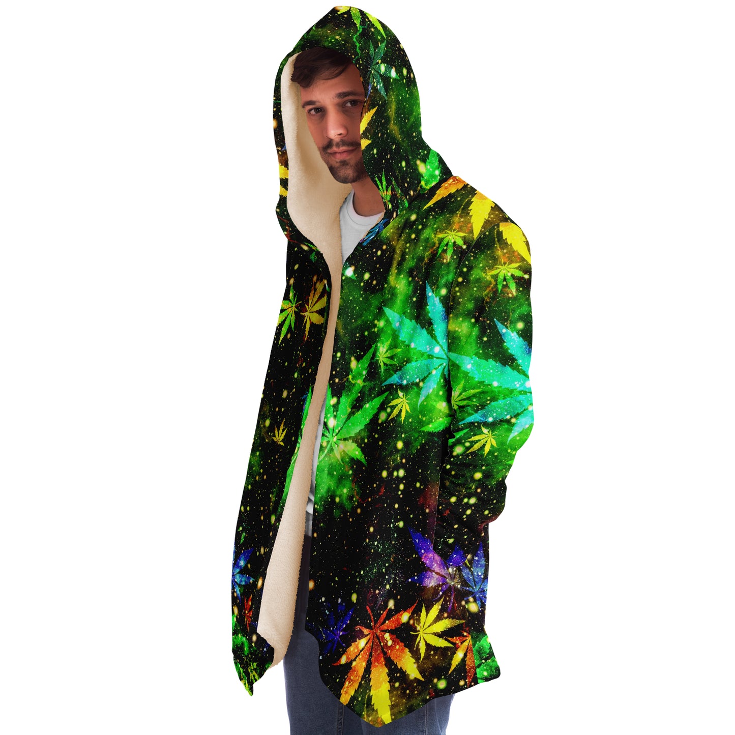 Cannabis Micro Fleece Cloak – “Canna Beast” Hooded Wrap, Stoner Cozy Wear, Weed-Themed Loungewear