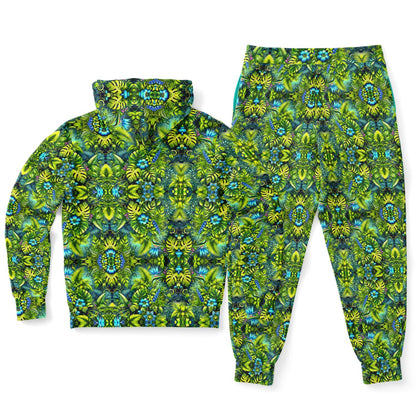 Tropical Trip “Grass is Greener” Psychedelic Zip Hoodie & Jogger Set – Vibrant Festival Streetwear for Bold Self-Expression