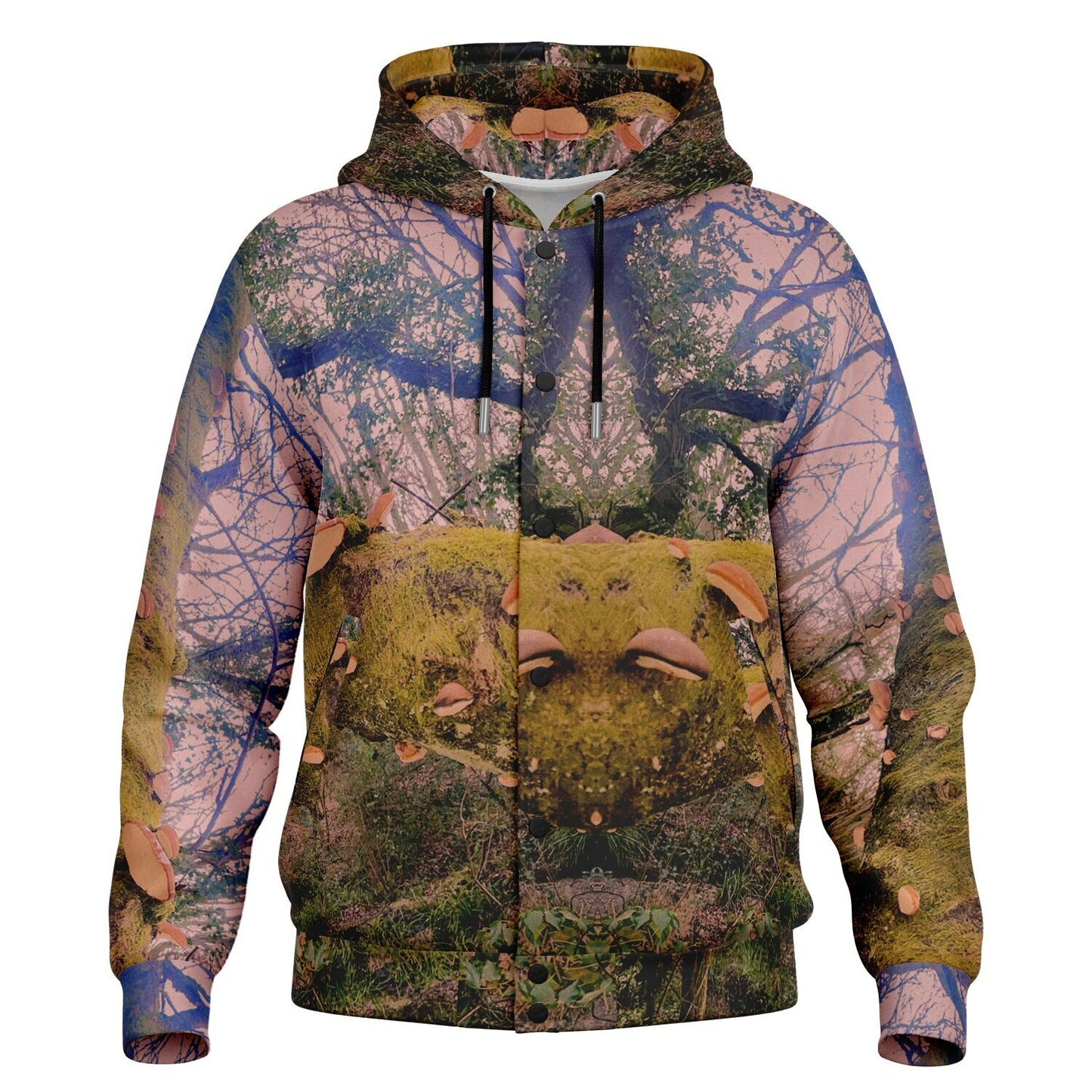 Birch Tree PolyPore Mushroom Heavyweight Hooded Baseball Jacket – Unisex AOP | Custom All-Over Print Jacket  Embrace nature-inspired fashion