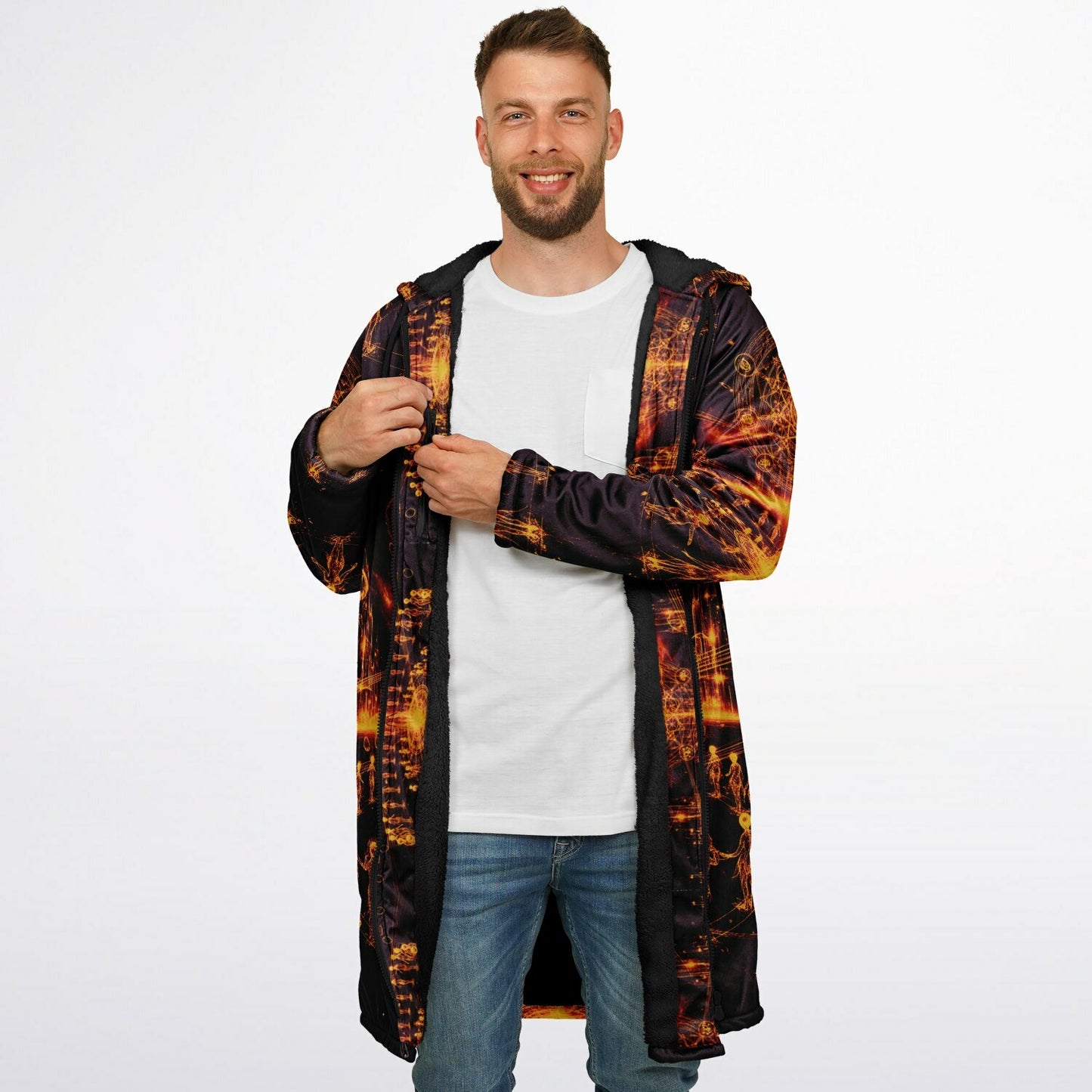 Ethereal Light Being Zipper Cloak – Spiritual Streetwear Hoodie by Soul System | Mystical Mindfulness Cloak