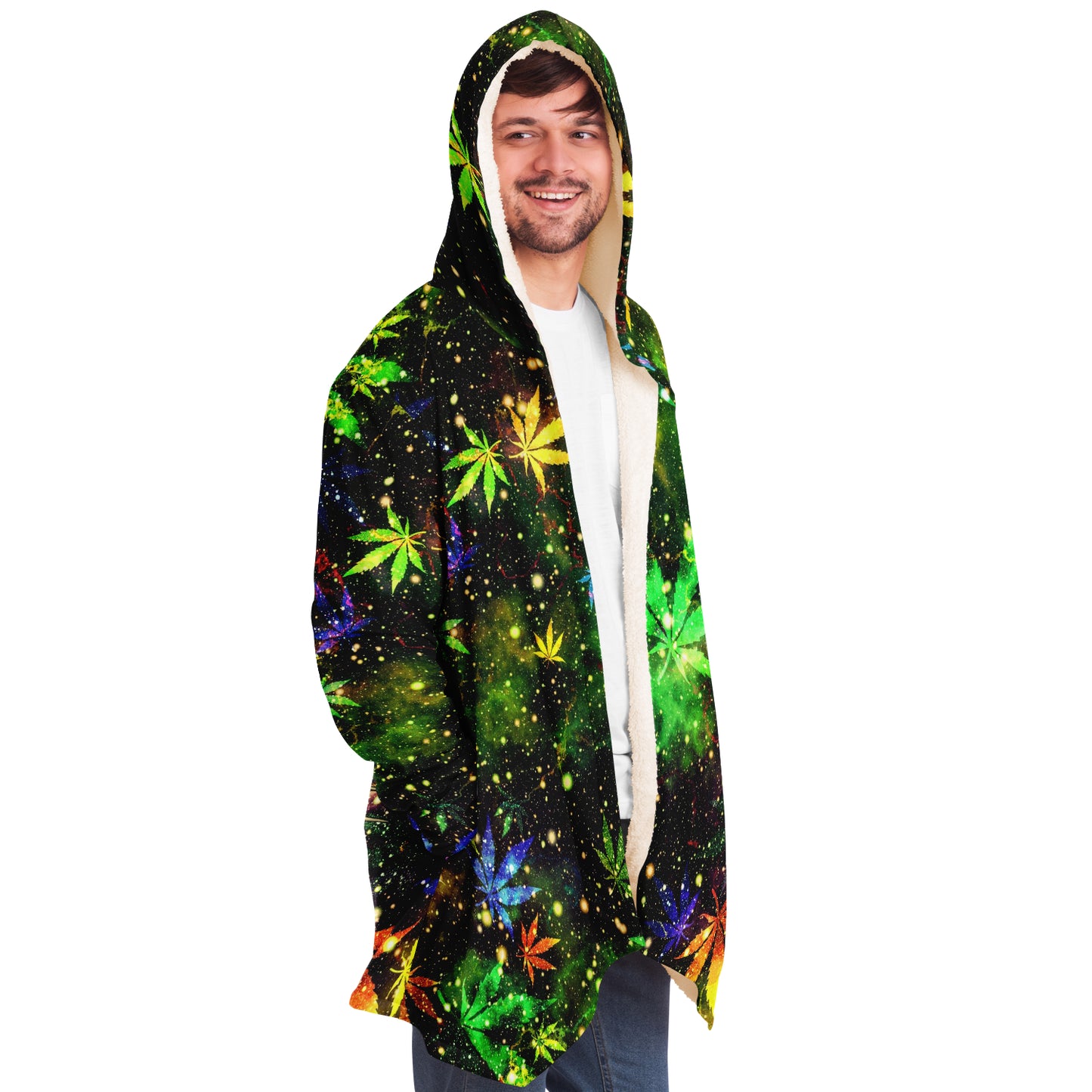 Cannabis Micro Fleece Cloak – “Canna Beast” Hooded Wrap, Stoner Cozy Wear, Weed-Themed Loungewear