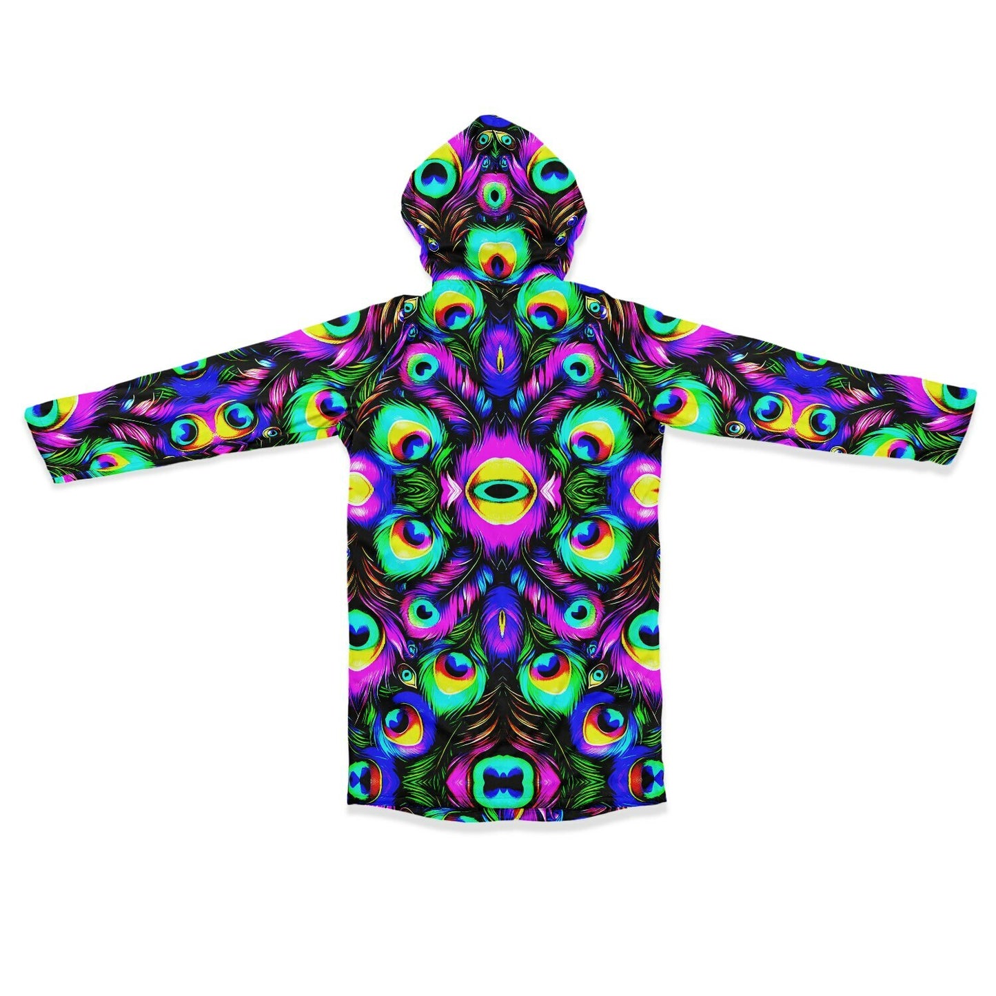 Psychedelic Peacock Print Zipper Cloak - Bold, Vibrant All-Over Design | Luxurious Comfort & Striking Style