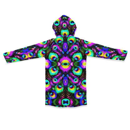 Psychedelic Peacock Print Zipper Cloak - Bold, Vibrant All-Over Design | Luxurious Comfort & Striking Style