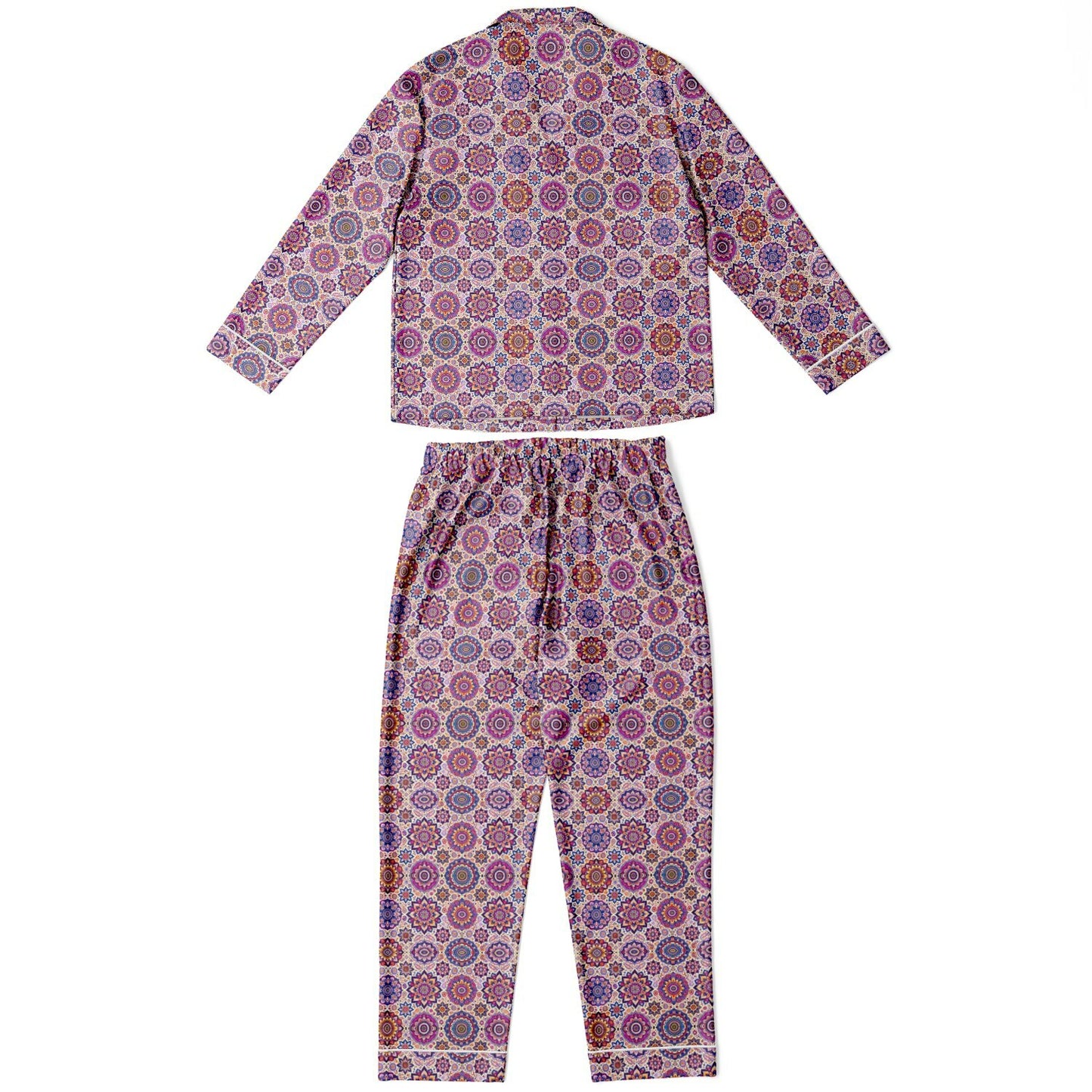 Luxury Pink Geometric Women’s Satin Pyjamas – All-Over Print Elegant Sleepwear, Soft & Comfortable Pajama Set for Women
