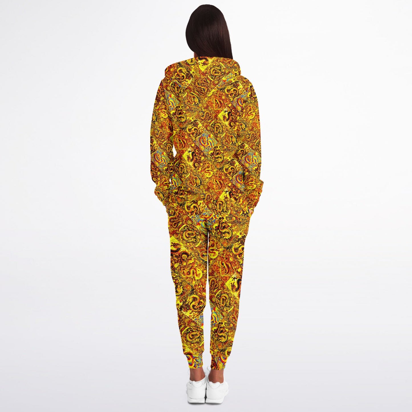 Gold Dragon Zip Hoodie & Jogger Set – Bold Streetwear Tracksuit with Mythical Asian-Inspired Design (AOP)