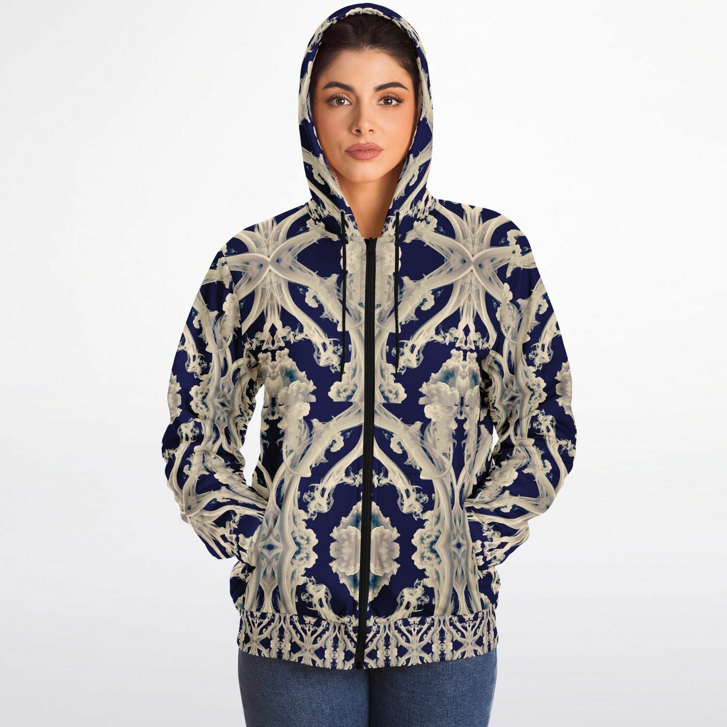 Clear Smoke, Cymatic, Microfleece Zip Hoodie – Sleek, Cozy & Futuristic All-Over Print Jacket
