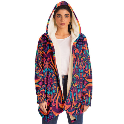 Magic Mushroom Micro-Fleece Cloak – Enchanting Psychedelic Hooded Blanket for Ultimate Comfort (AOP)