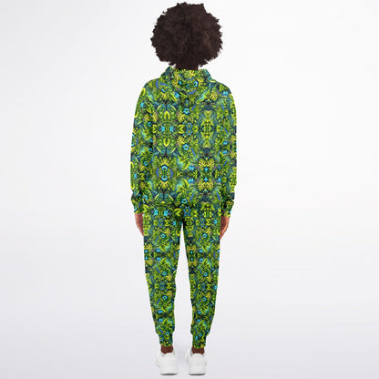 Tropical Trip “Grass is Greener” Psychedelic Zip Hoodie & Jogger Set – Vibrant Festival Streetwear for Bold Self-Expression