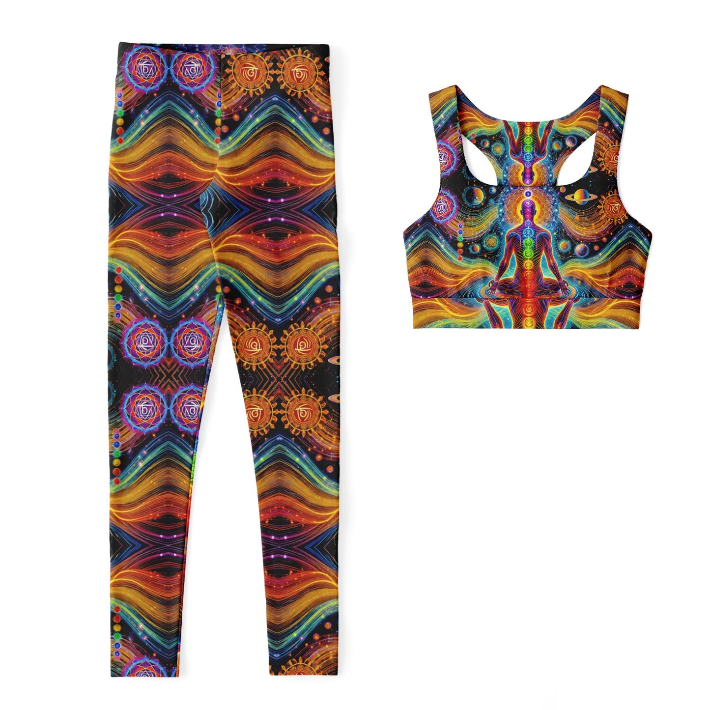 Cosmic Chakras Padded Sports Bra & Leggings - All Over Print (AOP) Yoga & Fitness Wear