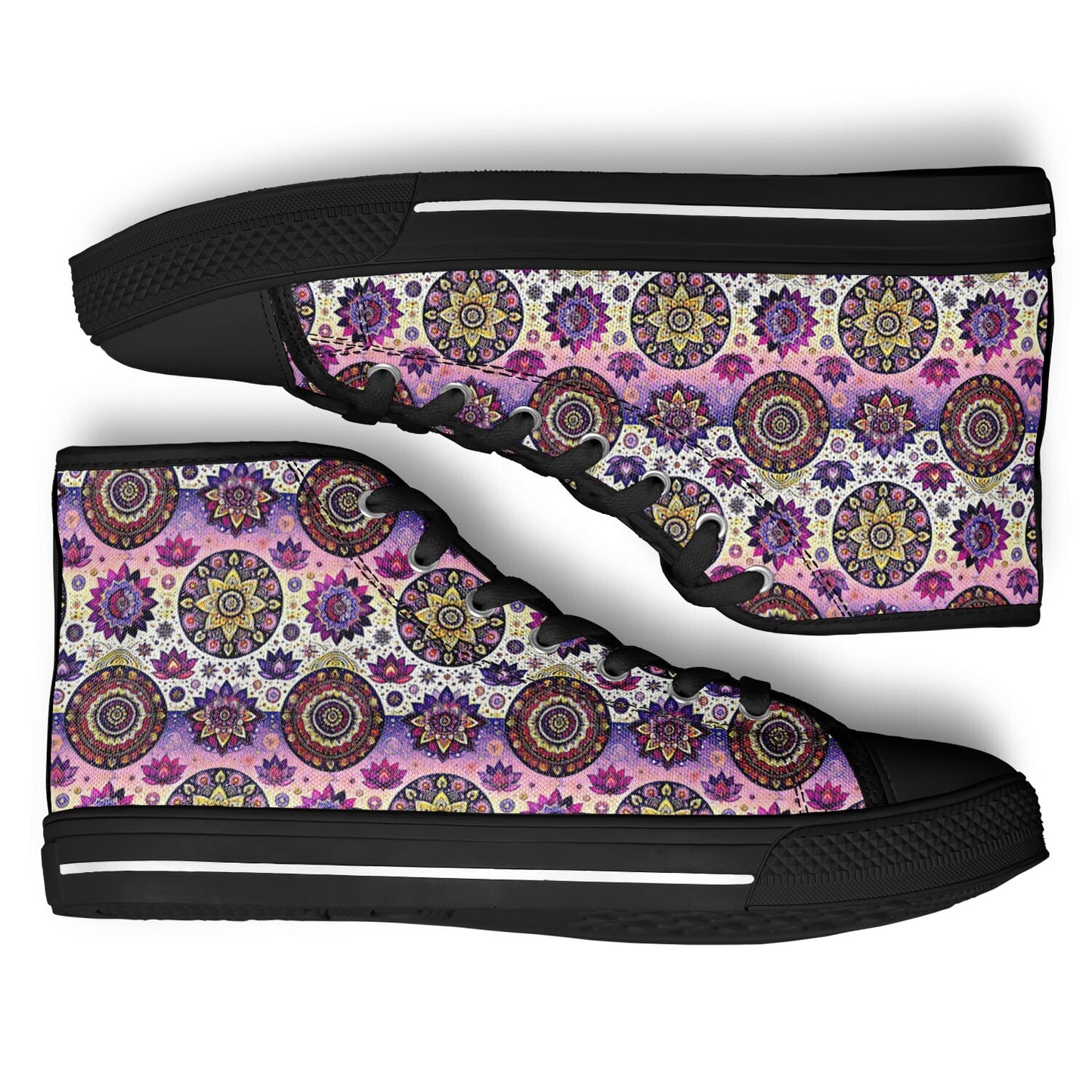 Geometric Pink & White High-Top Sneakers – All-Over Print Urban Streetwear, Trendy Casual Shoes
