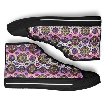 Geometric Pink & White High-Top Sneakers – All-Over Print Urban Streetwear, Trendy Casual Shoes
