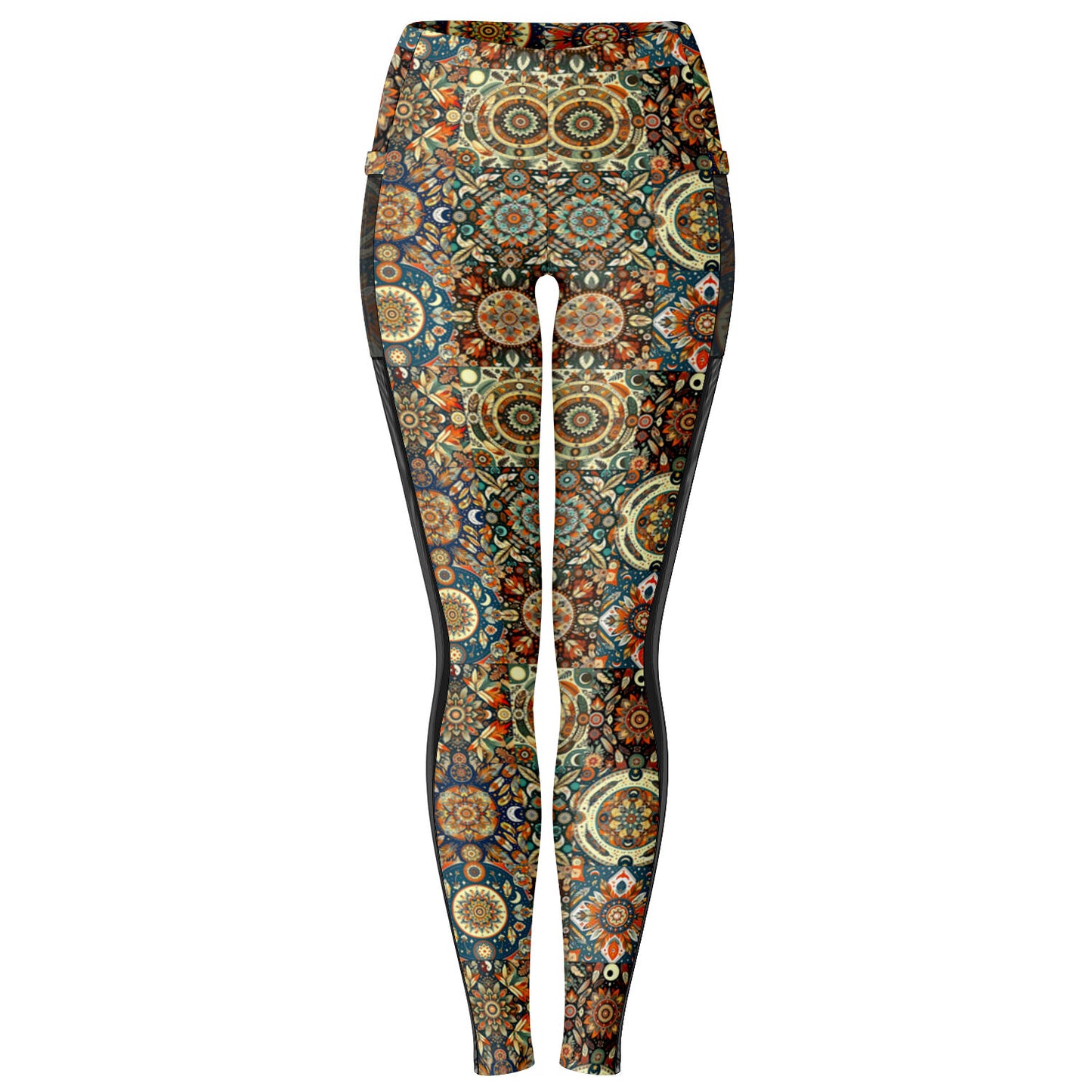 Boho Patchwork Mesh Pocket Leggings – Trendy All-Over Print (AOP) for Fashion-Forward Activewear