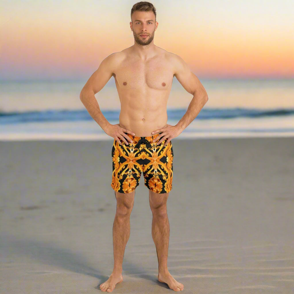 Gold Cymatic Men’s Luxurious, Swim Shorts –  Bold & Bright, Performance-Driven Swimwear