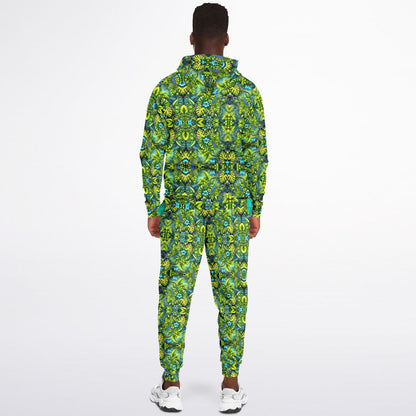 Tropical Trip “Grass is Greener” Psychedelic Zip Hoodie & Jogger Set – Vibrant Festival Streetwear for Bold Self-Expression