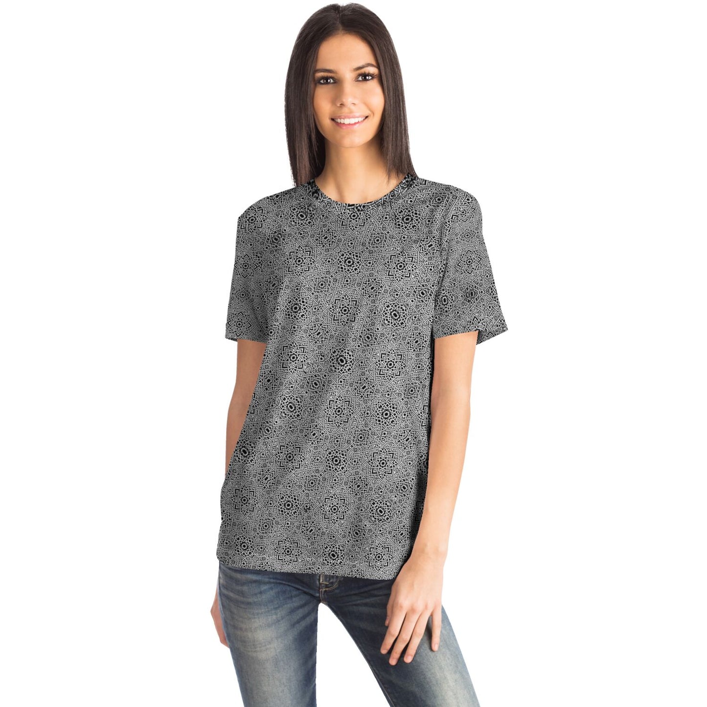 Geometric Grey Grid Soul System T-Shirt – Premium All-Over Print (AOP) Outerwear Design