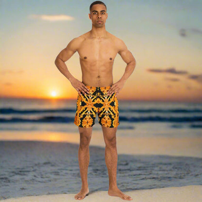 Gold Cymatic Men’s Luxurious, Swim Shorts –  Bold & Bright, Performance-Driven Swimwear