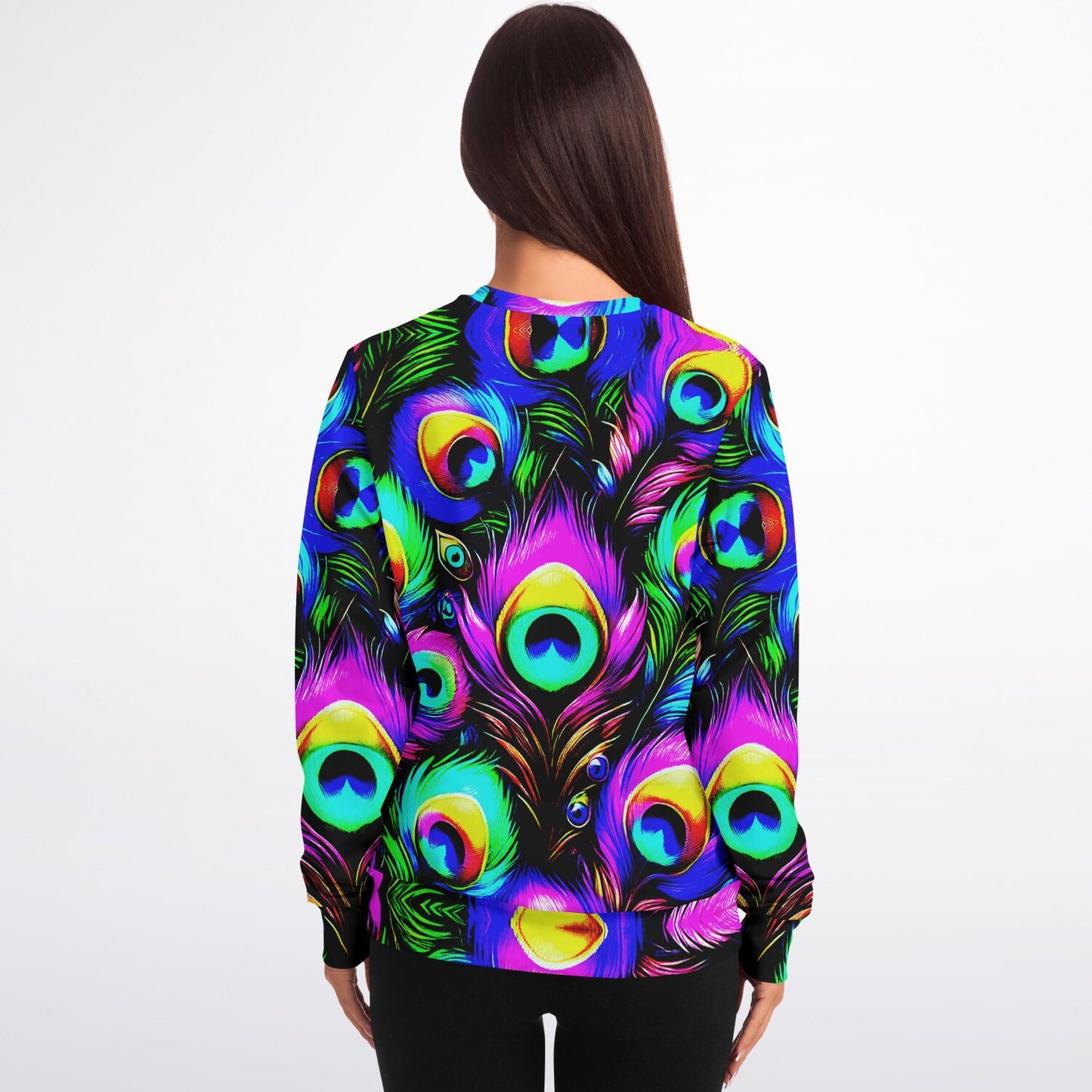 Peacock Neon Psychedelic Athletic Sweatshirt – Vibrant All-Over Print (AOP) | Bold Festival & Streetwear Fashion