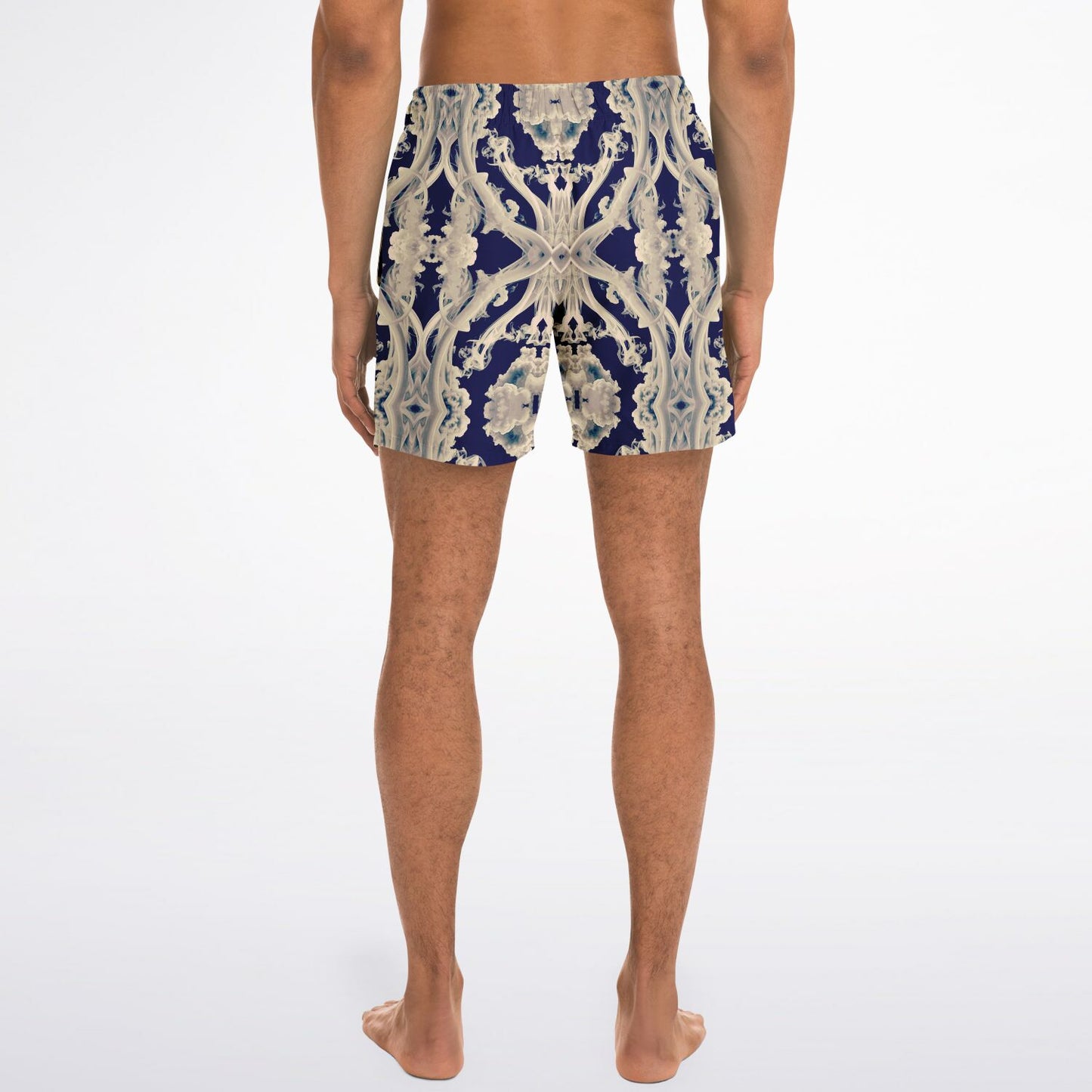 Clear Smoke Cymatic Men’s Swim Trunks – Futuristic, Quick-Dry & Stylish Above-the-Knee Swimwear