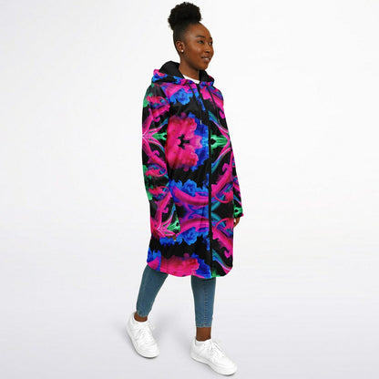 Neon Spectrum Cymatic Zip Cloak – Bold, Futuristic & Ultra-Cozy Longline Jacket