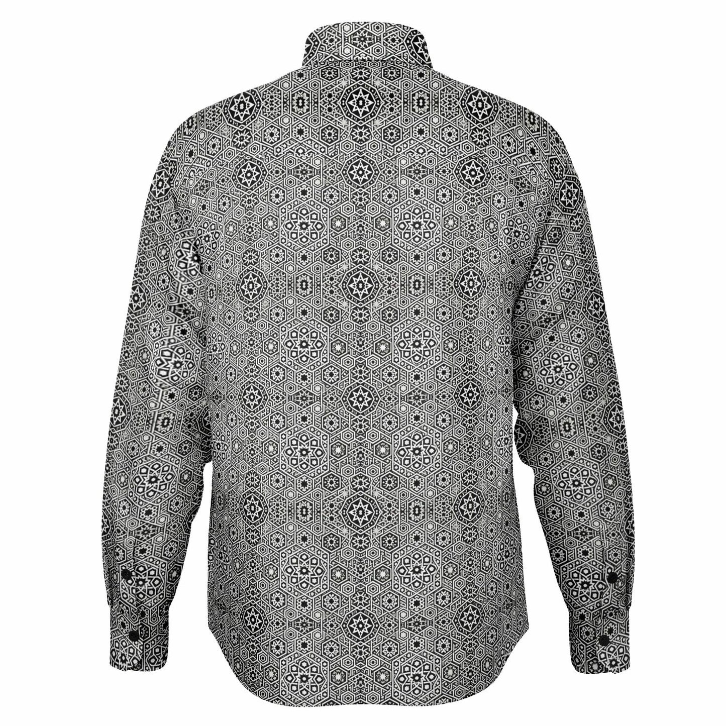 Grey Geometric Long Sleeve Button-Down Shirt – Stylish All-Over Print, Modern Casual & Formal Wear