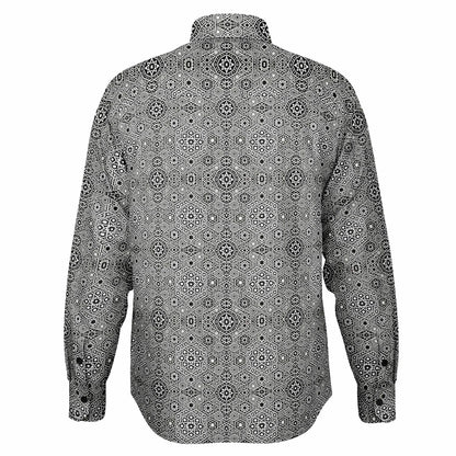 Grey Geometric Long Sleeve Button-Down Shirt – Stylish All-Over Print, Modern Casual & Formal Wear