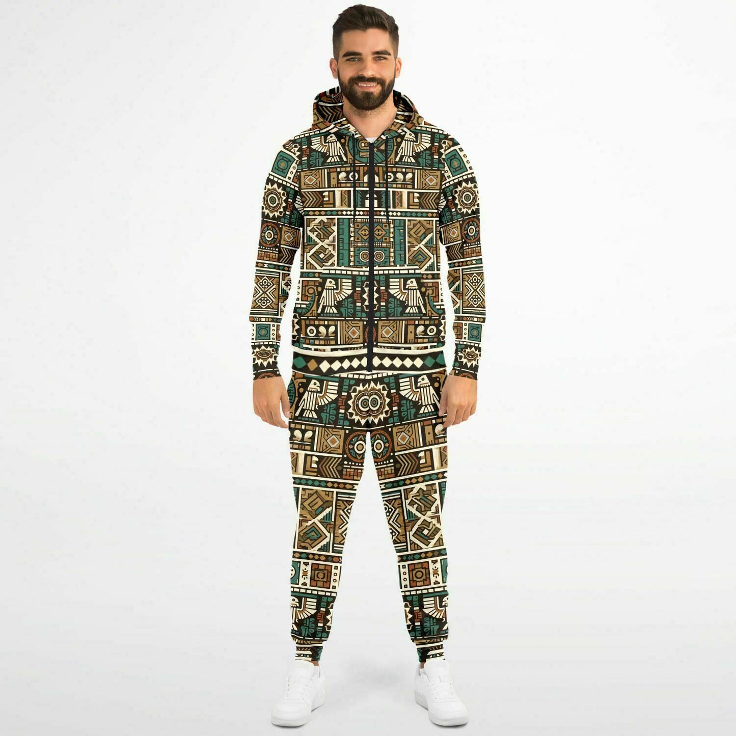 Tribal Aztec Athletic Zip Hoodie & Jogger Set – Unisex All-Over Print (AOP) | Eco-Friendly Activewear | Bold Streetwear Style