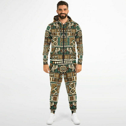 Tribal Aztec Athletic Zip Hoodie & Jogger Set – Unisex All-Over Print (AOP) | Eco-Friendly Activewear | Bold Streetwear Style