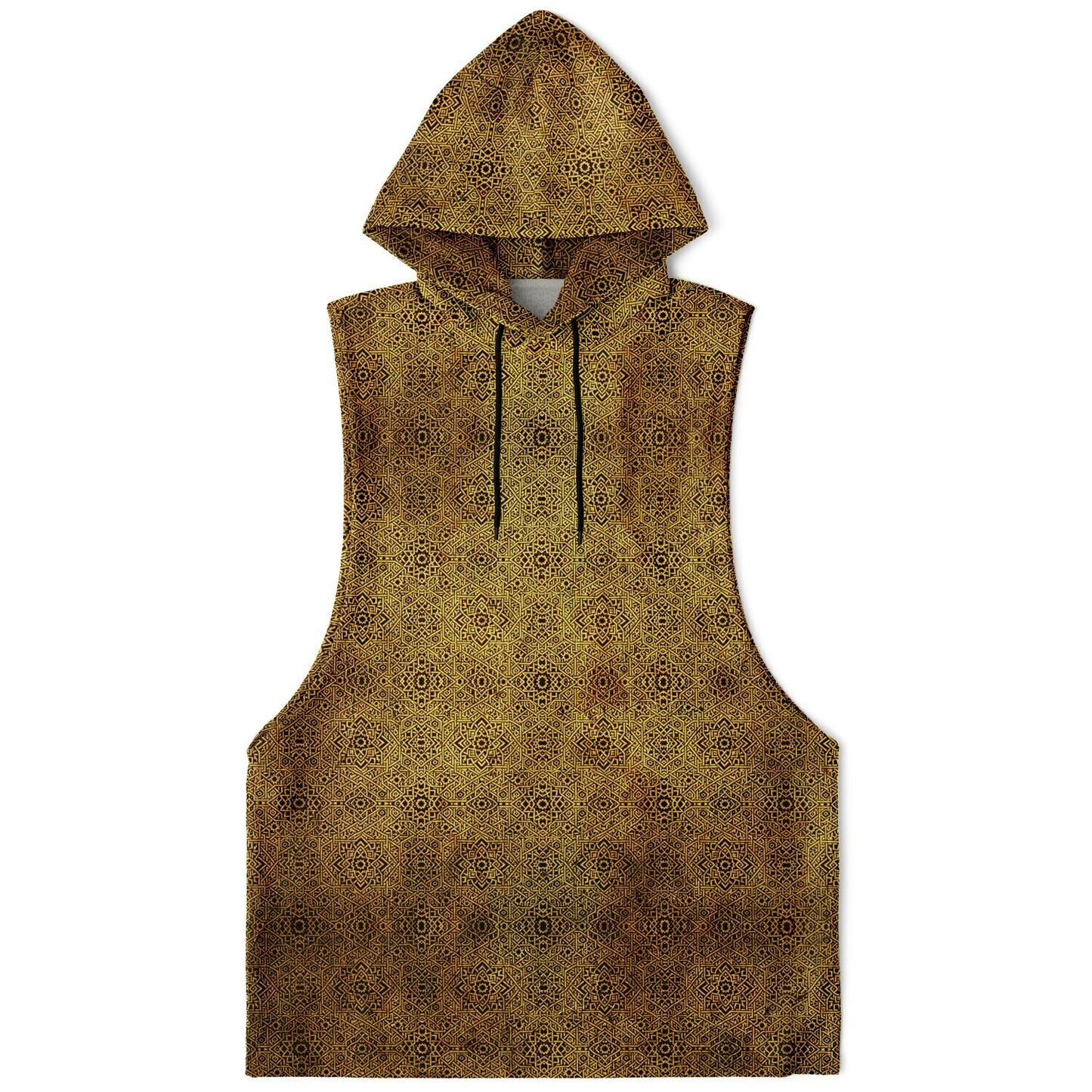 Geometric Gold Drop Armhole Hoodie – Unisex All-Over Print (AOP) | Bold Streetwear Hoodie | Fleece-Lined for Comfort & Style