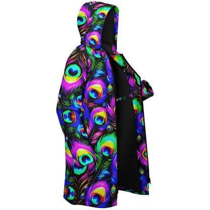 Psychedelic Peacock Print Zipper Cloak - Bold, Vibrant All-Over Design | Luxurious Comfort & Striking Style