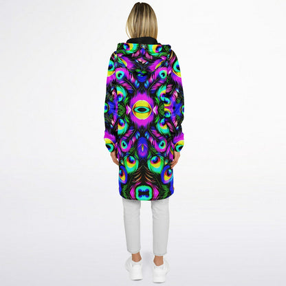 Psychedelic Peacock Print Zipper Cloak - Bold, Vibrant All-Over Design | Luxurious Comfort & Striking Style