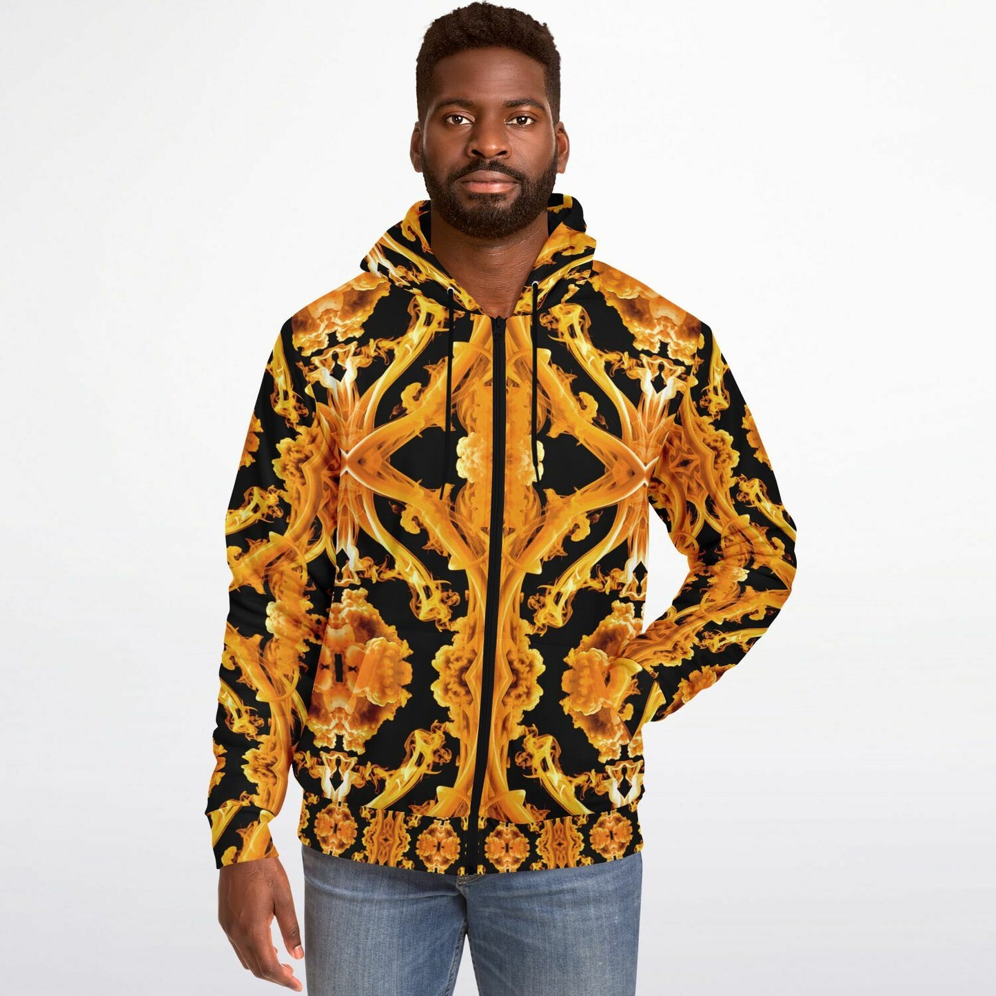 Golden Cymatic, Microfleece Zip Hoodie – Luxuriously Warm & Stylish All-Over Print Jacket