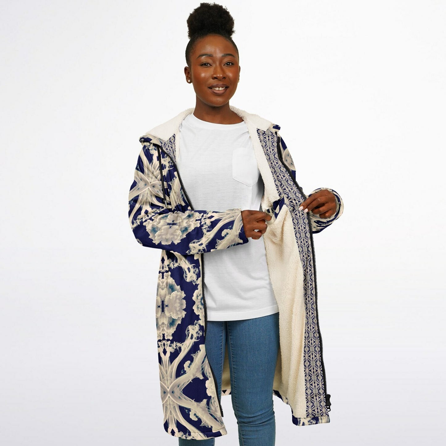 Clear Smoke Cymatic Zip Cloak – Sleek, Futuristic & Ultra-Cozy Longline Jacket