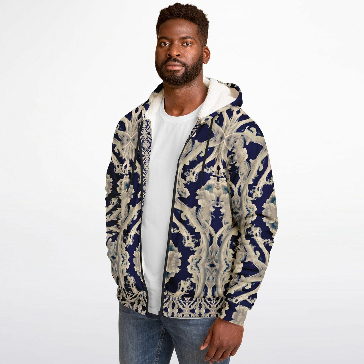 Clear Smoke, Cymatic, Microfleece Zip Hoodie – Sleek, Cozy & Futuristic All-Over Print Jacket