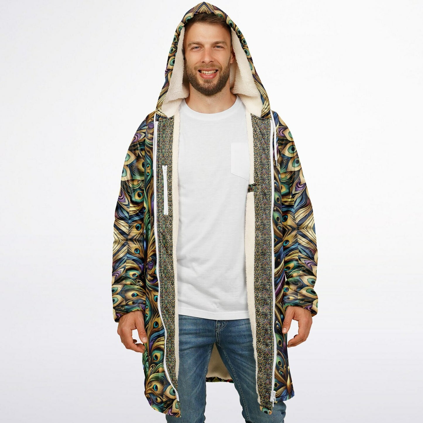 Royal Peacock Pattern, Comfy Zipper Cloak - AOP