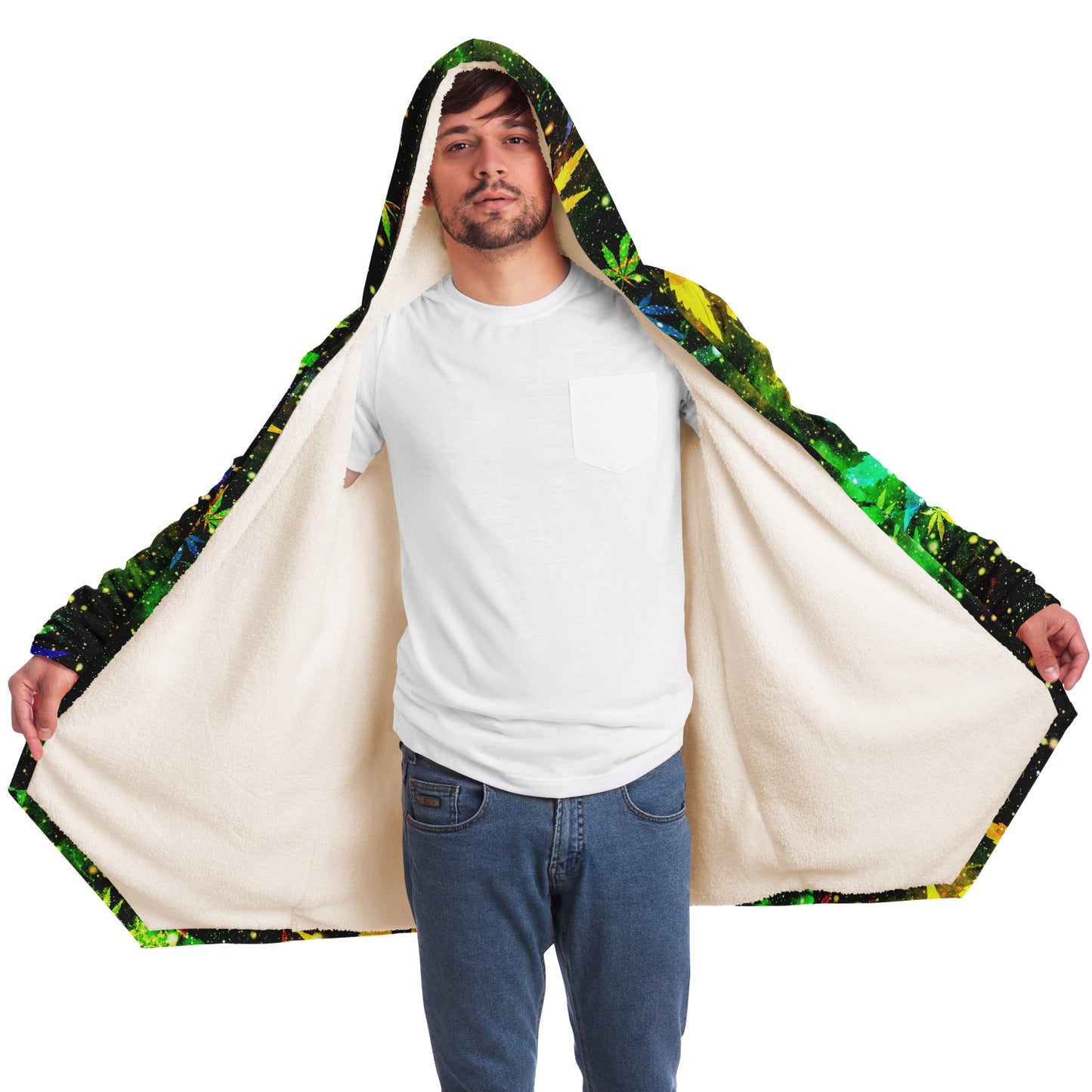 Cannabis Micro Fleece Cloak – “Canna Beast” Hooded Wrap, Stoner Cozy Wear, Weed-Themed Loungewear